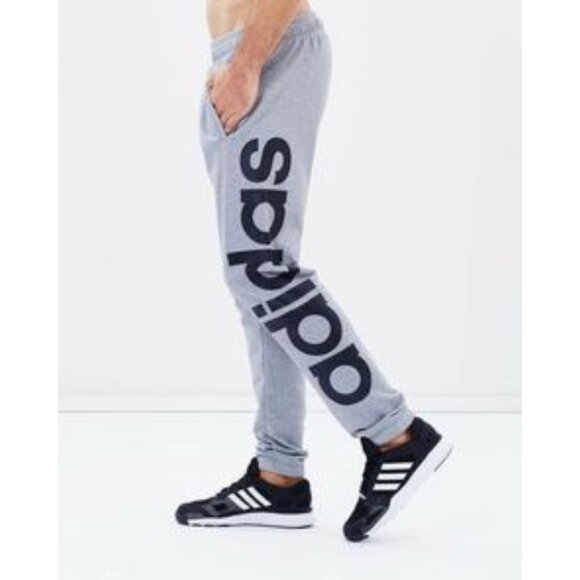 Adidas | Athletics Essential Linear Logo Fleece Jogger Sweatpants in Gray Medium - Picture 1 of 9